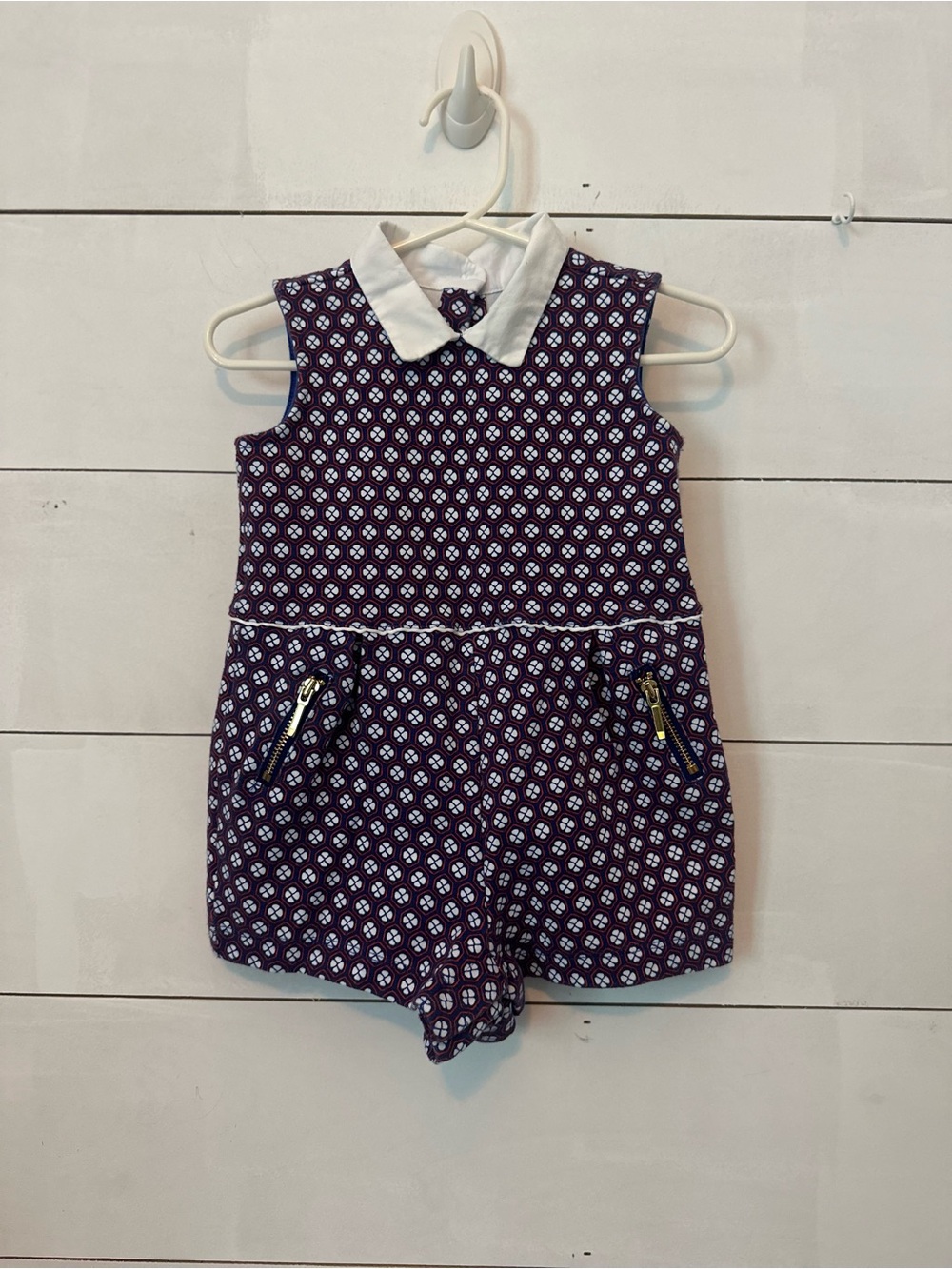 Janie and jack 18-24 months  red, white and blue geo floral Collared Romper